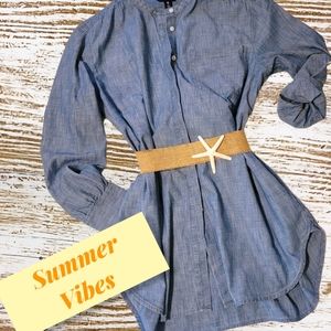 Lands End Demin Dress Button Up Summer Chic Lightweight with Pockets XL